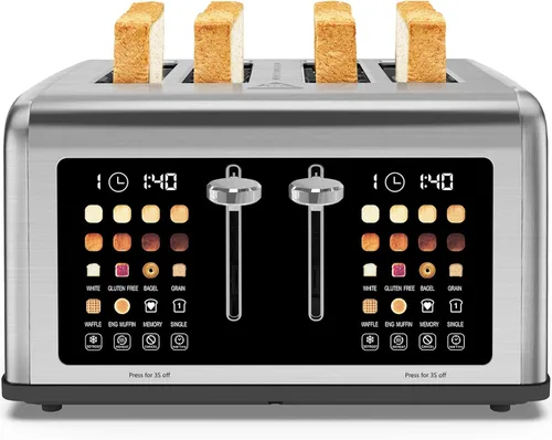 Miniatura 12 de Tostadora de 4 rebanadas con pantalla táctil, tostadoras de acero inoxidable con temporizador digital, tostadoras de panel de control dual, 8