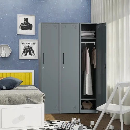 Miniatura 5 de Yizosh Taquillas de metal para empleados con llaves, armario de almacenamiento de 71 pulgadas para empleados con 1 puerta, armario de almacenamiento