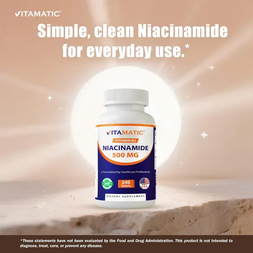 Miniatura 4 de Vitamatic Niacinamida 500 mg 240 Tabletas - Vitamina B3 sin rubor - Apoya la producción de energía