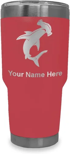 Miniatura 40 de LaserGram Vaso aislado al vacío de 20 onzas, tiburón martillo, grabado personalizado incluido (negro)