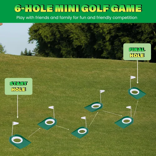 Miniatura 6 de Mini juego de práctica de golf de putting – Putters ajustables, 6 agujeros marcados, 12 pelotas de práctica, recuperador de bolas extensibles