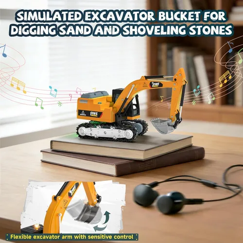 Miniatura 7 de YESHIN Excavadora de control remoto 1/64, mini vehículo de construcción RC de aleación de metal con pala, excavadora RC de carga directa tipo C