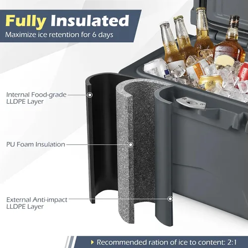 Miniatura 7 de Goplus Enfriador duro, baúl aislado con asas portátiles, portavasos, regla, abridor de botellas, retención de hielo de 6 días para bebidas