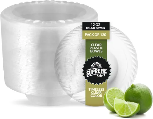 Miniatura 6 de Tazones de plástico desechables transparentes [Paquete de 120 Cuencos de 5 onzas] Cuencos desechables aptos para microondas - Tazones