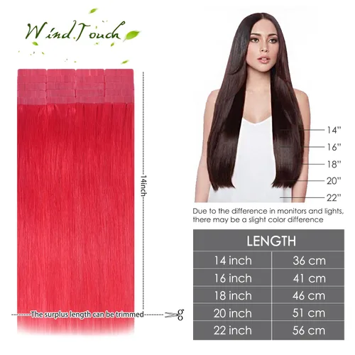 Miniatura 5 de WindTouch Extensiones de cabello humano con cinta adhesiva, color rojo, 20 unidades, 14 pulgadas, #rojo, 1.06 oz