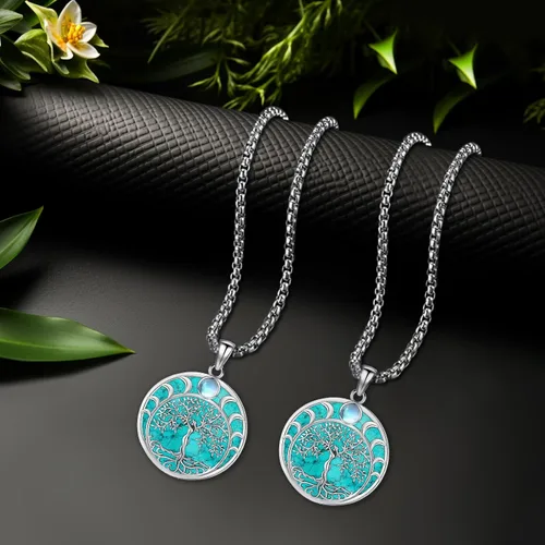 Miniatura 114 de Joyas de turquesa para mujeres y hombres de plata de ley 925 con colgante de urna para cenizas, collar con medallón de imagen, martillo de Thor