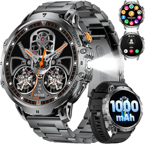 Miniatura 10 de Reloj inteligente militar para hombre, pantalla grande HD de 1.85 pulgadas, llamada Bluetooth, 1000 mAh, linterna, monitor de sueño de frecuencia