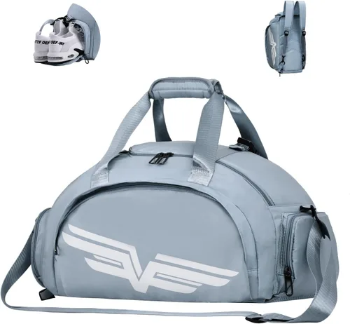 FIORETTO Bolsa de deporte para hombre con bolsillo húmedo y compartimento para zapatos, ideal para viajes, gimnasio, deportes, natación, B-azul y