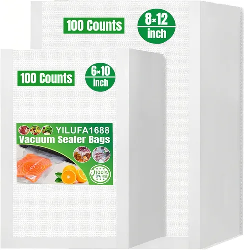 Miniatura 10 de 200 bolsas selladoras al vacío para bolsas de congelador para ahorro de alimentos, bolsas de 100 cuartos de galón, 8 x 12, 100 galones, sellado al