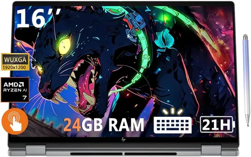 HP Nueva Envy x360 2 - Laptop delgada 2 en 1, OmniBook X Flip 16 pulgadas FHD+ pantalla táctil, Copilot+ PC, AMD Ryzen AI 7 350 (8 núcleos), 24 GB