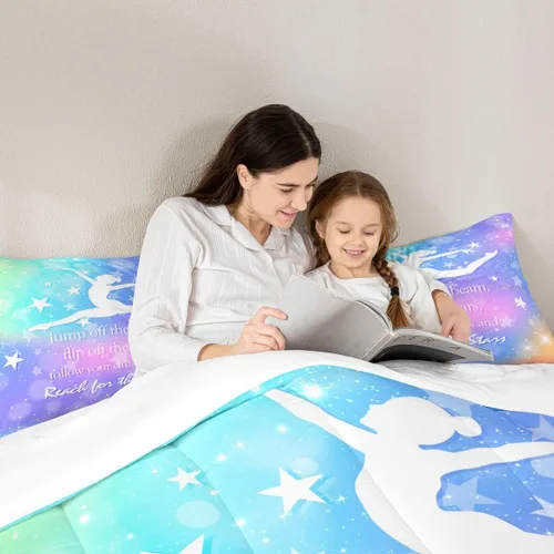Miniatura 2 de Manfei - Juego de edredón para amantes de la gimnasia y la danza, tamaño individual, juego de ropa de cama romántica con diseño de cielo estrellado