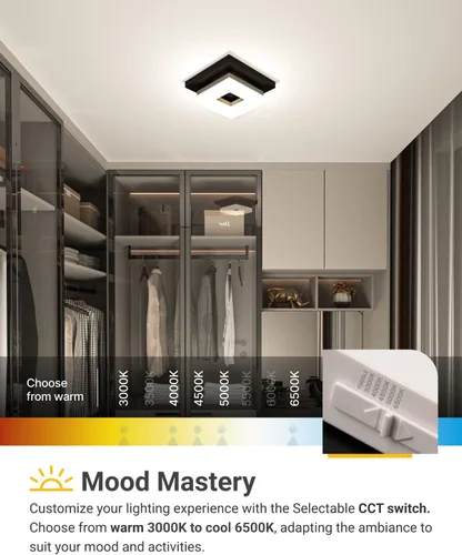 Miniatura 4 de Sunco - Lámpara de techo LED cuadrada de 8 pulgadas, montaje empotrado, negro, alto brillo, 1800 lm, CCT seleccionable 3000 K/4000 K/4500 K/5000