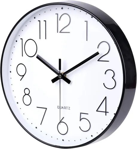 Miniatura 4 de jomparis - Reloj de pared negro grande de 13.5 pulgadas, silencioso, sin tictac, funciona con pilas, redondo, de cuarzo, para decorar el aula, sala