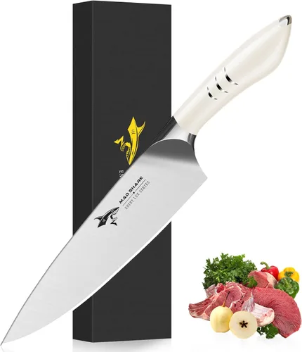 Miniatura 10 de MAD SHARK Cuchillo de chef de 8 pulgadas, cuchillo de cocina de alto carbono de acero inoxidable con mango ergonómico, cuchillo de cocina con caja