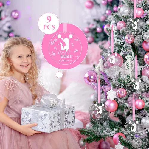 Miniatura 3 de Roowest 9 piezas de adorno navideño de animadora de Navidad, adornos acrílicos de animadora para árbol de Navidad, cree en ello, sueña con ello