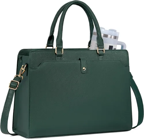 Miniatura 9 de Bolsa de mano para computadora portátil para mujer, 15.6 pulgadas, impermeable, de cuero, gran capacidad, maletín de trabajo para oficina y negocios