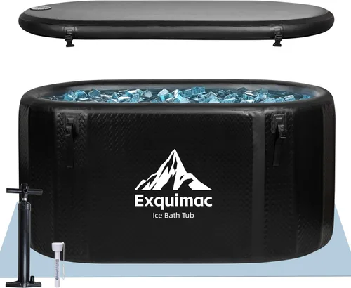 Bañera de hielo, bañera inflable de 216 galones con termómetro y alfombrilla absorbente de agua, bañera portátil para recuperación en exteriores e