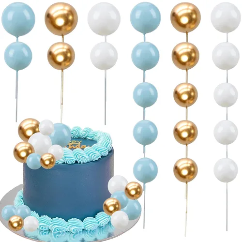 Miniatura 25 de Gyufise 30 Piezas Bolas Topper para Pastel DIY Insertables para Pastel Palillos de Bolas para Pastel Topper para Cupcakes para Fiesta de Cumpleaños