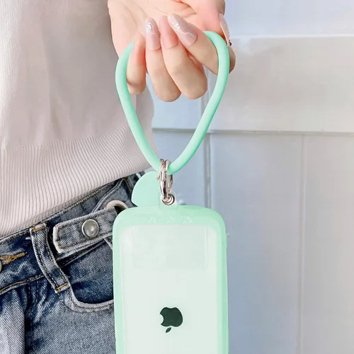 Miniatura 2 de Correa de silicona en forma de corazón para teléfono, correa de muñeca para teléfono celular con soporte para llavero, universal compatible con Negro