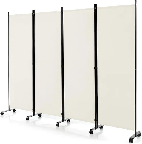 Miniatura 16 de GOFLAME Divisor de habitación plegable de 4 paneles, pantalla de privacidad enrollable de 6 pies con ruedas bloqueables, pantalla de partición