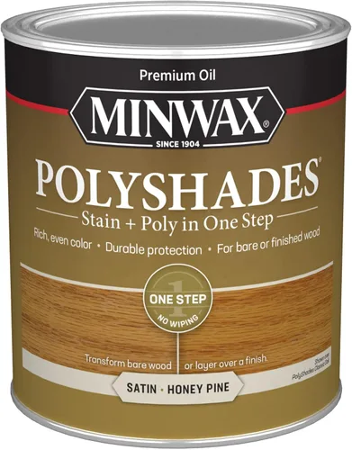 Minwax PolyShades Tinte para Madera + Acabado de Poliuretano – Cuarto de galón, Pino Miel, Satinado Honey Pine