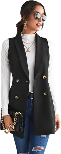 Miniatura 3 de Verdusa - Chaleco elegante con cuello chal y doble botonadura para mujer