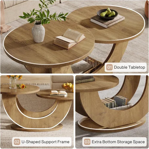 Miniatura 6 de Tribesigns Mesa de centro redonda de 46 pulgadas, mesa de centro moderna para sala de estar con marco en forma de U en forma de U, mesa de té