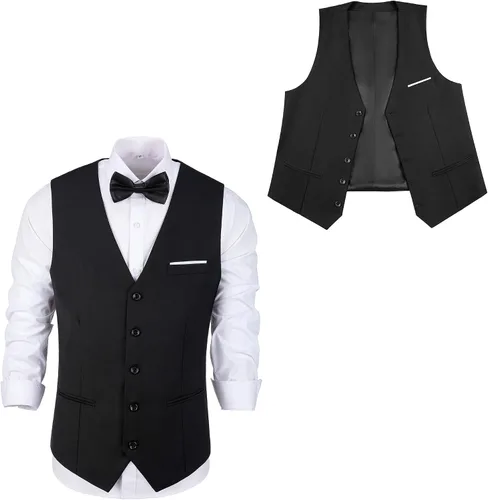 Miniatura 3 de Mrbuerly Chaleco de traje para hombre, chaleco de esmoquin para boda, chaleco formal con cuello en V