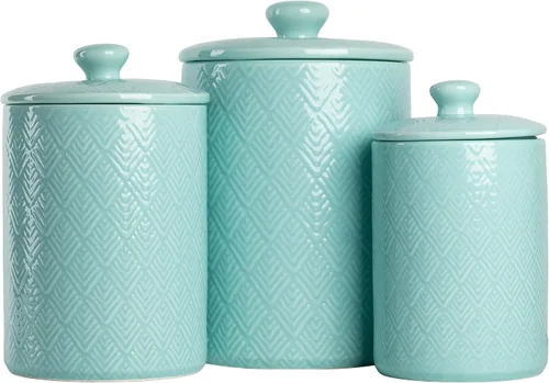 Miniatura 8 de 10 Strawberry Street Juego de recipientes de cocina con relieve de diamante, juego de 3, azul diamante
