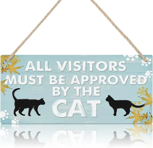 TOARTi Divertido letrero de madera de gato de 4.9 x 9.8 in, regalo para amantes de los gatos, placa de madera de gato negro, bonita decoración de