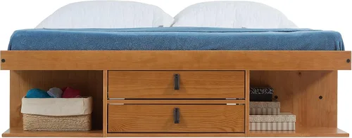 Miniatura 3 de Memomad Bali Slim Set: Plataforma de almacenamiento con cajones + Cabecero de panel plano (Tamaño completo, madera marrón roble)