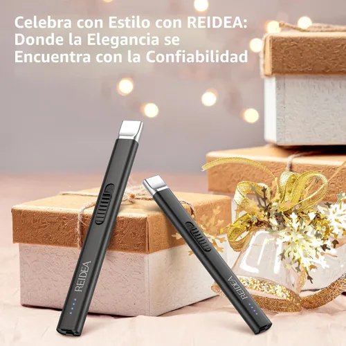 Miniatura 7 de REIDEA Encendedor eléctrico de regalo para los amantes de las velas, resistente al viento, sin llama, recargable por USB, encendedor retráctil