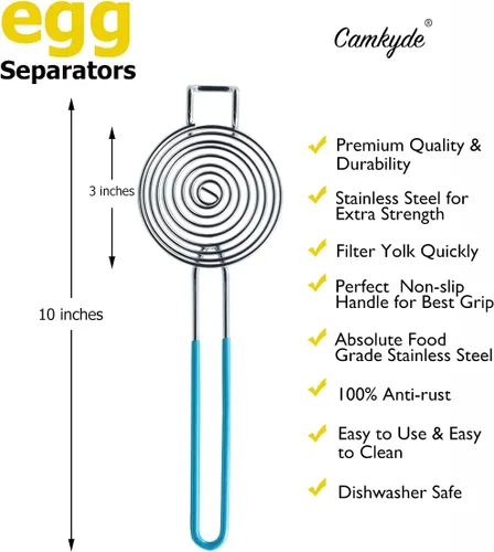 Miniatura 2 de CAMKYDE Separador de huevos de acero inoxidable de grado alimenticio, herramienta de separación blanca de yema de huevo, juego de 2 (azul)