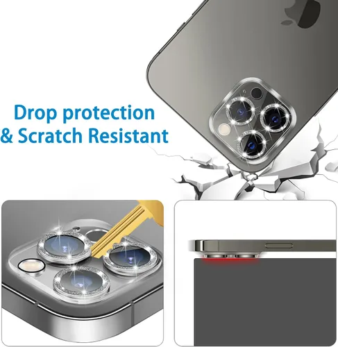 Miniatura 3 de Dengduoduo Paquete de 3 protectores de lente de cámara de vidrio templado para iPhone 12 Pro de 6.1", Bling Glitter Sparkle, Ultra HD, dureza 9H