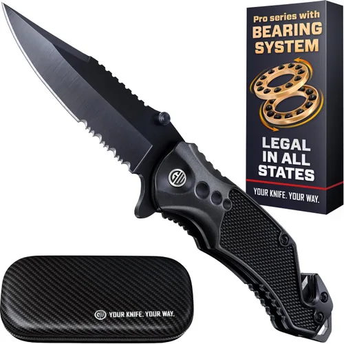 Miniatura 9 de GOOD WORKER Navaja de bolsillo legal con hoja dentada de 2.95 pulgadas, rompedor de vidrio, cortador de cinturón de seguridad, cuchillos plegables