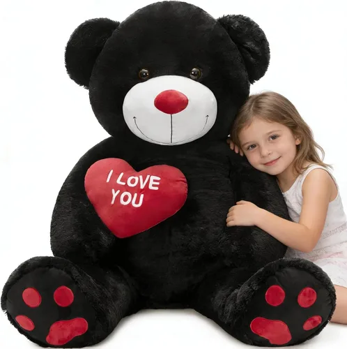 Miniatura 21 de BENINY Osos de peluche grandes en forma de corazón rojo, osos de peluche negros con bordado "Te quiero" para novia, osos de peluche grandes