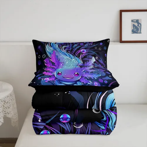 Miniatura 5 de Feelyou Lindo juego de ropa de cama de ajolote para niños y niñas tamaño twin, juego de edredón de salamandra para niños, mujeres y hombres, edredón