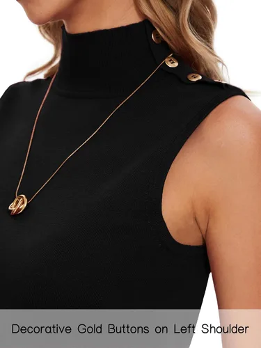 Miniatura 3 de Spicy Sandia Suéter de punto sin mangas con cuello alto para mujer, chaleco ligero de moda, elegante, casual
