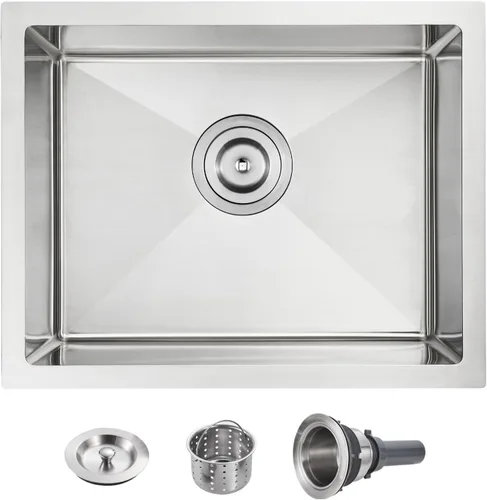Miniatura 11 de POPFLY Fregadero de cocina de montaje inferior de 20 pulgadas, fregadero de acero inoxidable 304 de 20 x 17 pulgadas, calibre 18, cuenco cuadrado