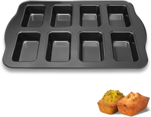 Miniatura 2 de Mini molde para pan de 8 cavidades, antiadherente de acero al carbono, bandeja para hornear mini pan de plátano, brownies y pastel de carne, apto
