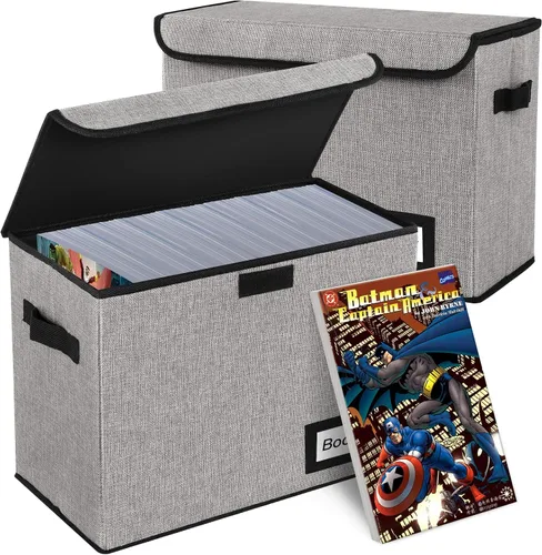 Miniatura 38 de Paquete de 2 cajas de almacenamiento para cómics, colección de 40 cm x 20 cm x 30 cm, plegable, contenedor organizador para 160-180 cómics, estante