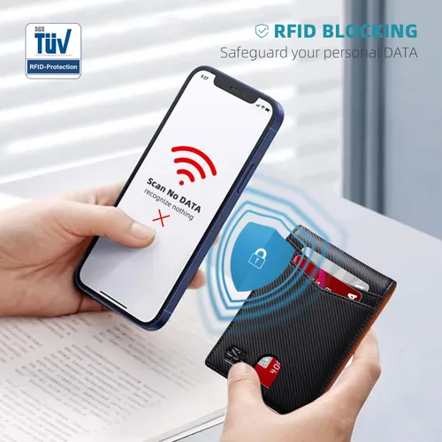 Miniatura 33 de Zitahli - Billetera delgada con 12 ranuras para tarjetas, ventana de identificación con clip para dinero, bolsillo frontal RFID plegable, pequeña