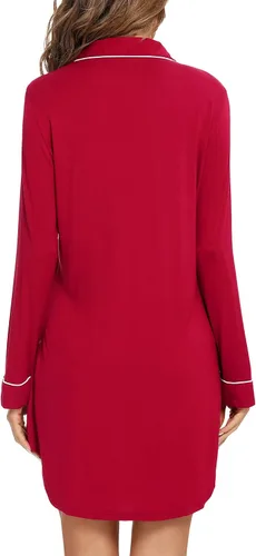 Miniatura 160 de Samring Camisón de pijama para mujer, manga corta/larga, con botones, camisón para dormir, camisón para novio, talla XXL