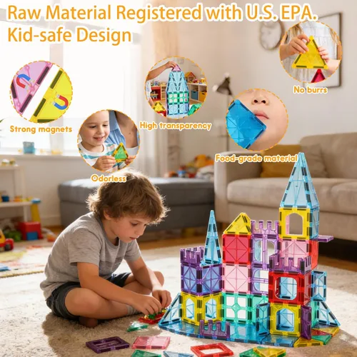 Miniatura 8 de Azulejos magnéticos antibacterianos, 32 unidades, juguete STEM para niños mayores de 3 años Bacteria resistant, Safer play, EPA-registered, Fits