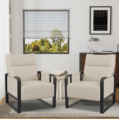 Miniatura 9 de Silla de Acento Moderna Tapizada en Cuero PU Sillón con Mesa de Bandeja para Dormitorio Sala de Estar Sillas Silla de Oficina Beige