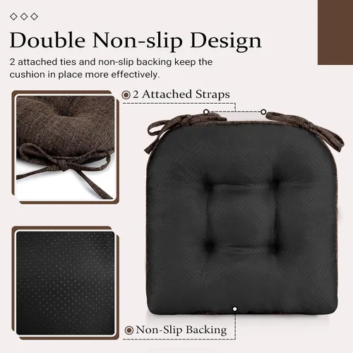 Miniatura 5 de Wellsin Cojines para Sillas de Comedor, Almohadillas Antideslizantes para Sillas de Cocina con Lazos, Cojines de Espuma Triturada con Mechones