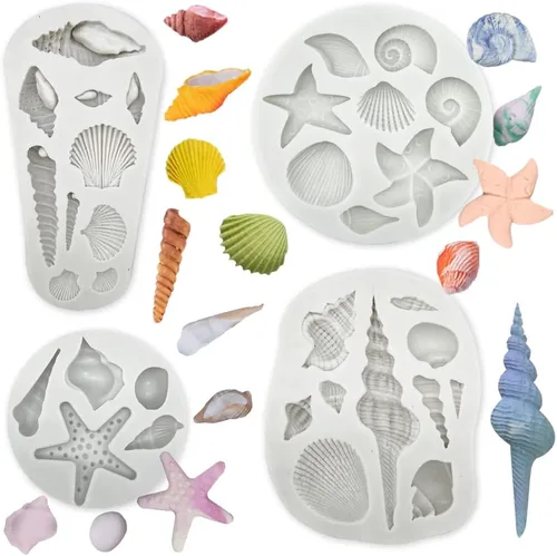 Miniatura 13 de 4 PCS Moldes de Silicona para Fondant con Temática Marina Caracola Concha Estrella de Mar Moldes para Hornear para Decoración de Pasteles DIY