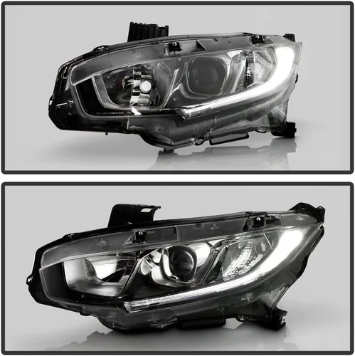 Miniatura 5 de ACANII - Para [tipo halógeno] 2016-2021 Honda Civic Chrome Housing LED DRL Proyector Faros Faros Par Izquierdo+Derecho