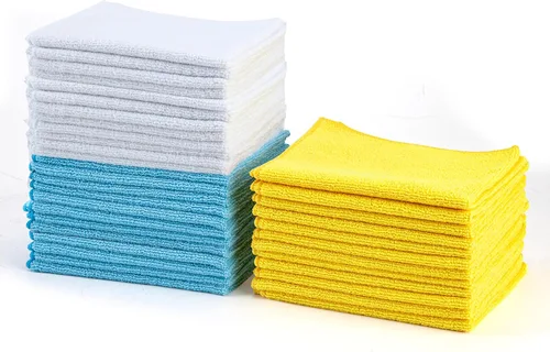 Miniatura 14 de Paños de limpieza de microfibra Amazon Basics, no abrasivos, reutilizables y lavables, paquete de 48, azul/blanco/amarillo, 16 x 12 pulgadas