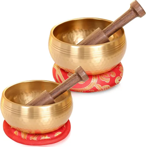 Miniatura 9 de Relaehih Juego de 2 cuencos tibetanos cantantes, 100% hechos a mano en Nepal, juego de meditación de cuencos con sonido para yoga, curación